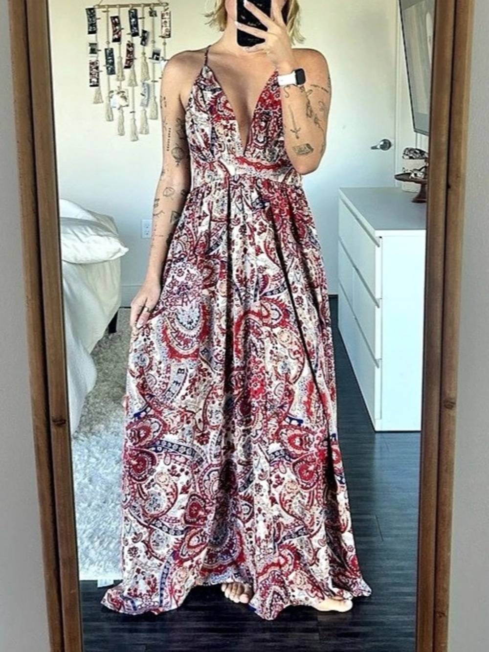 Paisley Maxi Dress in Red & White Like New